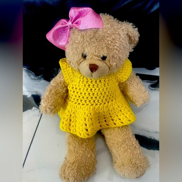 Build-A-Bear Yellow and Pink Stuffed Animal with crochet dress - Picture 1 of 4